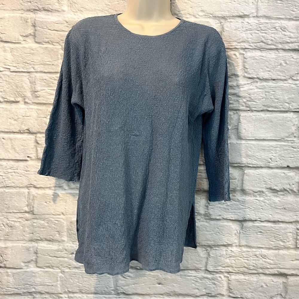 Eileen Fisher Women's 3/4 Sleeves Pullover Top Organic Linen Blue Size Small - Picture 1 of 5